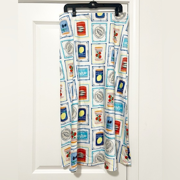 LOFT Sardine Tomato Oyster Can Print Midi Skirt - Picture 2 of 7